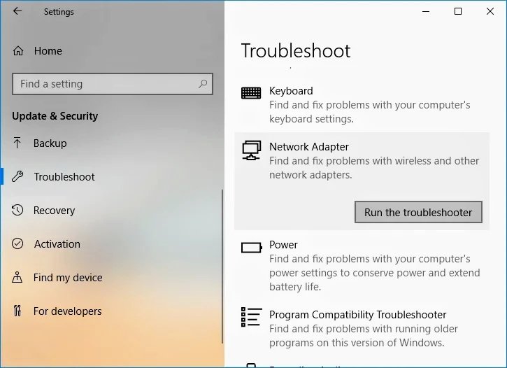 Click on Network Adapter and then click on Run the troubleshooter2